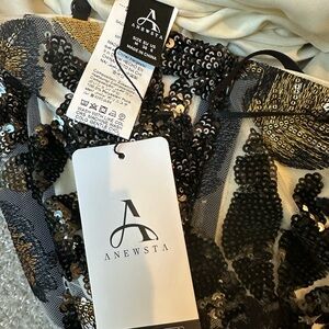 Anewsta Black and Gold Sequin Women's Dress